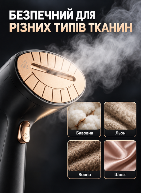 Отпариватель одежды ручной вертикальный 1600W для всех видов тканей курток, пиджаков, пальто, тканей, синтетики, занавесок, тюлей, штор, текстиля, Черный - изображение 5