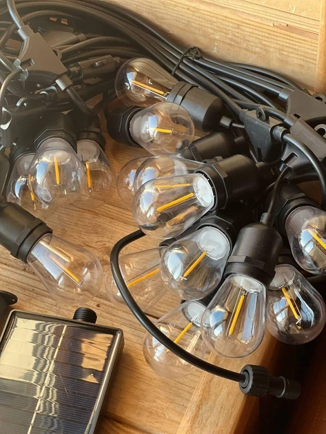 Вулична сонячна ретро гірлянда 10 м на 20 LED ламп, сонячна панель, пульт ДК, 8 режимів, USB заряджання - Фото 6 Вулична сонячна ретро гірлянда 10 м на 20 LED ламп, сонячна панель, пульт ДК, 8 режимів, USB заряджання - зображення 6