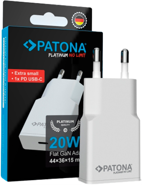 Ładowarka PATONA Premium GaN PD20W 1x USB-C PD3.0 QC3.0 White (4055655259149) - Zdjęcie 1 Ładowarka PATONA Premium GaN PD20W 1x USB-C PD3.0 QC3.0 White (4055655259149) - obraz 1