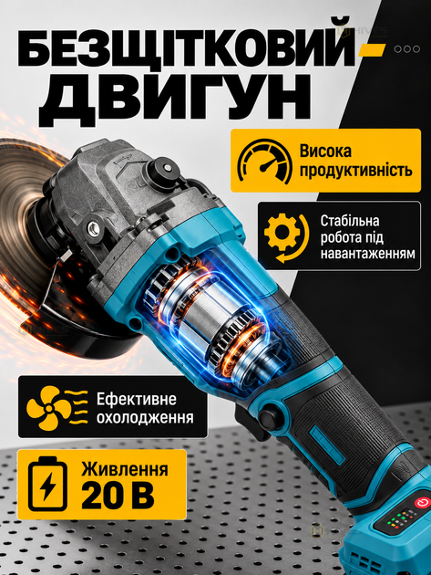 Аккумуляторная болгарка 125 мм 20 В бесщеточная, 2 АКБ 4,0 Ач, 8500 об/мин, регулировка оборотов, зарядное устройство, кожух, кейс для резки - Фото 2 Аккумуляторная болгарка 125 мм 20 В бесщеточная, 2 АКБ 4,0 Ач, 8500 об/мин, регулировка оборотов, зарядное устройство, кожух, кейс для резки - изображение 2