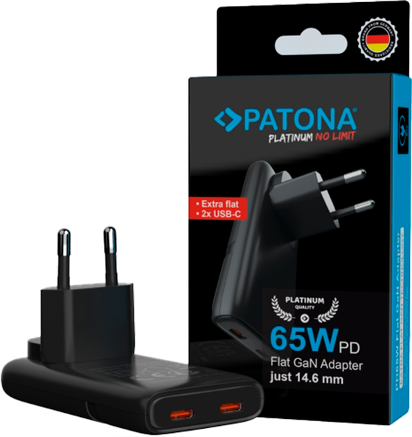 Ładowarka PATONA Premium GaN PD65W 2x USB-C PD3.0 QC3.0 Black (4055655259170) - obraz 2