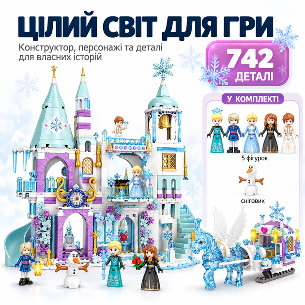 Конструктор Ледяной дворец Disney Frozen Снежной королевы 742 детали с 5 фигурками, лошадью и каретой для детей от 8 лет - изображение 2