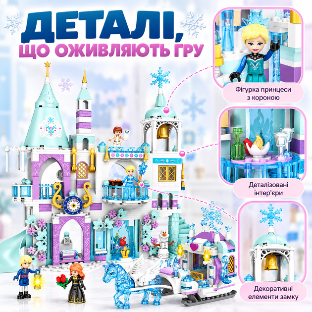 Конструктор Ледяной дворец Disney Frozen Снежной королевы 742 детали с 5 фигурками, лошадью и каретой для детей от 8 лет - изображение 5