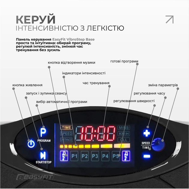 Виброплатформа EasyFit VibroStep Base Черный с эспандерами и пультом (EF-0544) - изображение 6