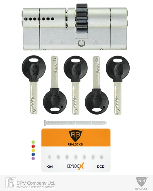 Циліндр RB KEYLOCX 90 мм (35x55) · ключ-ключ · нікель сатин · 5 ключі (SPVR0464) - изображение 4