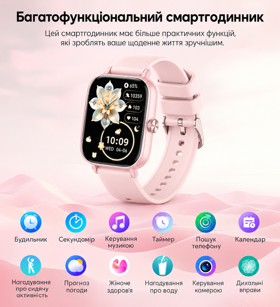 Смарт-годинник жіночий LEMFO I128 Pink (розмова по годиннику, тонометр, пульсоксиметр) - зображення 8
