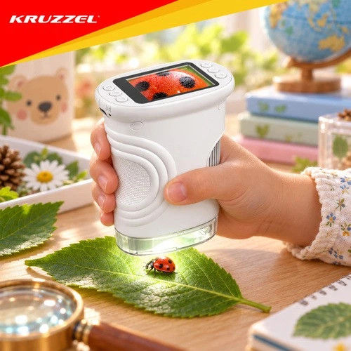 Цифровой карманный микроскоп для детей Kruzzel 28318 1000x 2 Мп с IPS-экраном 2", LED-подсветкой белый - изображение 12