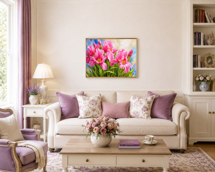 Набор алмазной мозаики на подрамнике ColoArt Розовые ирисы 30х40 STP466 + Подарок лак для покрытия, полная выкладка, квадратные алмазики, набор для творчества и рукоделия - изображение 3
