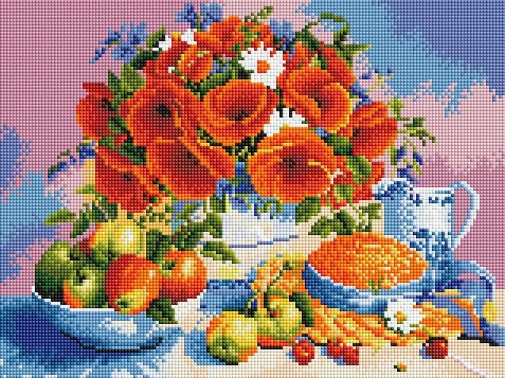 Алмазная мозаика на подрамнике 30х40см ColorArt Букет маков STP432 + Подарок лак для покрытия - изображение 2