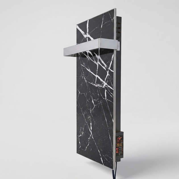 Керамический обогреватель с сушкой для полотенец KAMIN KTR-300 Wi-Fi инфракрасная панель настенная в ванную 300 Вт на 6 м² черный мрамор смарт-управление (KTR-300BW) - Фото 3 Керамический обогреватель с сушкой для полотенец KAMIN KTR-300 Wi-Fi инфракрасная панель настенная в ванную 300 Вт на 6 м² черный мрамор смарт-управление (KTR-300BW) - изображение 3