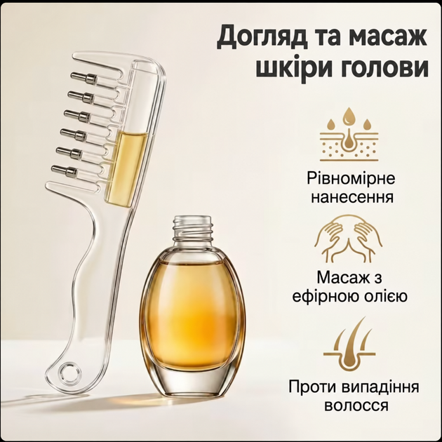 Аплікатор для волосся | Aплікатор для шкіри голови | Масажний гребінець-аплікатор для шкіри голови з резервуаром для рідин - зображення 5