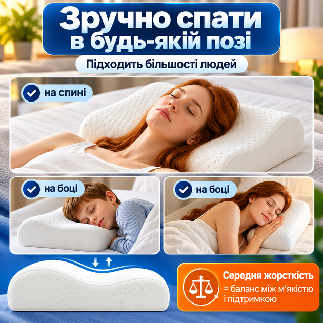 Ортопедическая подушка для сна под голову с эффектом памяти анатомическая эргономичная под шею и спину для отдыха на боку и спине для поддержки головы шеи плеч и шейного отдела средней жесткости с памятью формы со съемным чехлом 50х30х8 см - Фото 5 Ортопедическая подушка для сна под голову с эффектом памяти анатомическая эргономичная под шею и спину для отдыха на боку и спине для поддержки головы шеи плеч и шейного отдела средней жесткости с памятью формы со съемным чехлом 50х30х8 см - изображение 5