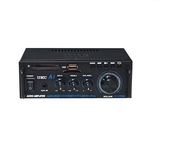 Двухканальный усилитель звука UKC A3 Hi-Fi стерео 2x120W Bluetooth USB SD FM радио с пультом управления Черный - изображение 3