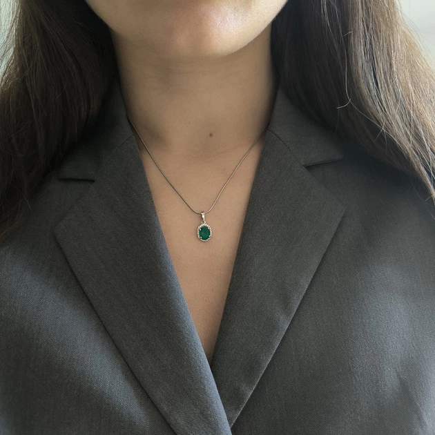 Серебряная подвеска с агатом 1.266ct, фианитами (2213529) - изображение 7