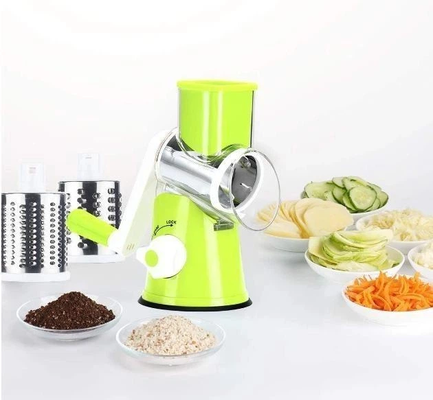 Овочерізка 3в1 для овочів та фруктів Kitchen Master мультислайсер ручний на присосці, ручна терка шатківниця з 3 насадками з нержавіючої сталі та штовхачем - зображення 2