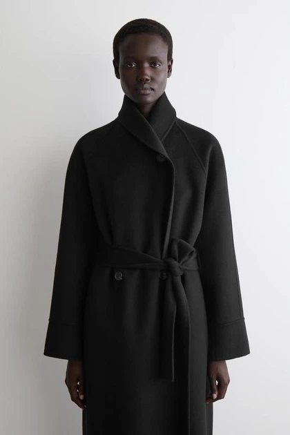 Пальто жіноче COS belted double-faced wool long coat 1288165001 XS Чорний - изображение 3