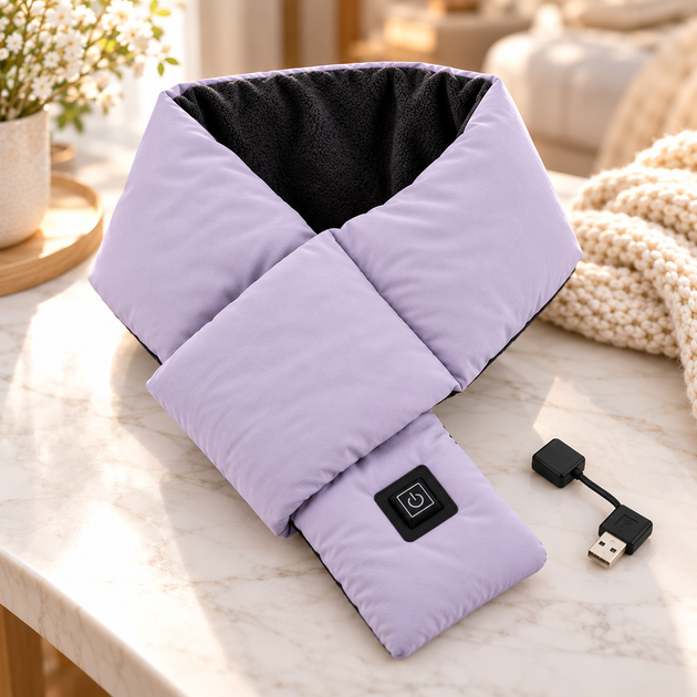 Шарф с подогревом электрический USB Intelligent Heating Scarf, 3 режима, фиолетовый - изображение 6