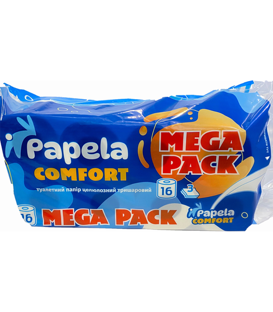 Туалетний папір Papela Comfort Mega Pack целюлозний тришаровий м'який туалетний папір для всієї родини 16 рулонів