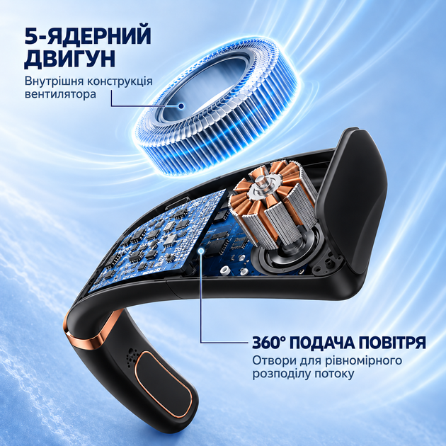 Портативный безлопастной вентилятор на шею ABUDO TQ-L25MAX с LED дисплеем, фонариком, с 5 скоростями, USB, черный - Фото 6 Портативный безлопастной вентилятор на шею ABUDO TQ-L25MAX с LED дисплеем, фонариком, с 5 скоростями, USB, черный - изображение 6