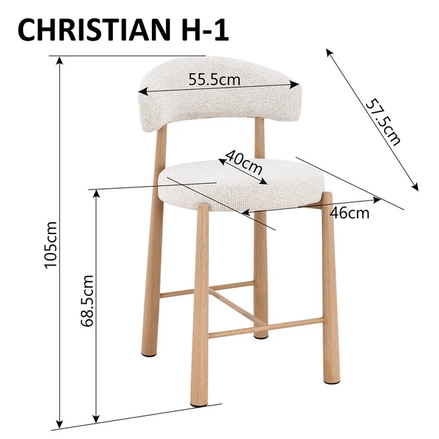 Барний стілець Christian H-1 тканина беж каркас метал дуб - зображення 9