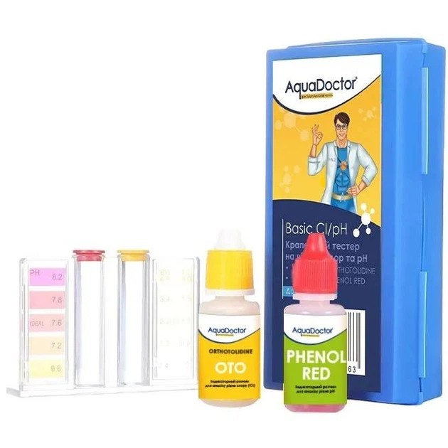 Набір хімії для басейну AquaDoctor 7 в 1 (Альгіцид, pH Minus, Хлор швидкої та повільної дії, Коагулянт, Дозатор, Тестер) - зображення 7