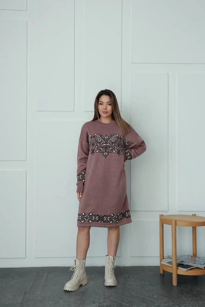 Вʼязана сукня вишиванка PTASHKA колір Пудра, розмір One Size - Фото 1 Вʼязана сукня вишиванка PTASHKA колір Пудра, розмір One Size - зображення 1