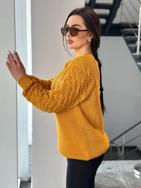 Подовжений вʼязаний жіночий светр KAMILA, колір Гірчичний розмір One Size - Фото 9 Подовжений вʼязаний жіночий светр KAMILA, колір Гірчичний розмір One Size - изображение 9
