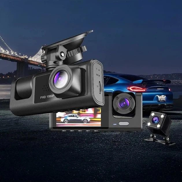 Відеореєстратор із трьома камерами 1296P Full HD+, G-Sensor, нічне знімання - Фото 4 Відеореєстратор із трьома камерами 1296P Full HD+, G-Sensor, нічне знімання - зображення 4