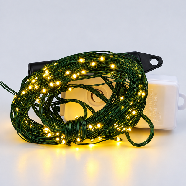 Светодиодная гирлянда конский хвост 3 метра 20 нитей 600 LED светодиодов гирлянда на елку работа от сети 8 режимов зеленый провод Желтый - изображение 4