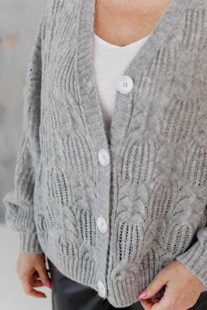 Кардиган жіночий Мереживо ART KNIT сірий, L-XL 045757 - Фото 6 Кардиган жіночий Мереживо ART KNIT сірий, L-XL 045757 - зображення 6