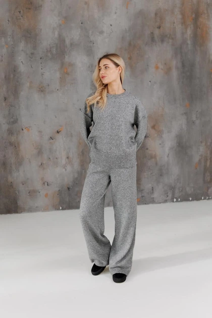 Жіночі в'язані брюки TANGO ART KNIT Сіра перлина, S-M 044042 - зображення 11
