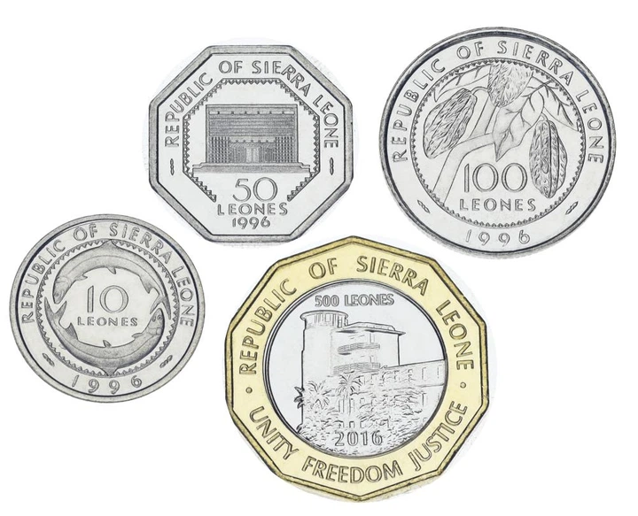 Набор монет Сьерра-Леоне набор из 4 монет 1996 UNC 10, 50, 100, 500 леоне - Фото 1 Набор монет Сьерра-Леоне набор из 4 монет 1996 UNC 10, 50, 100, 500 леоне - изображение 1