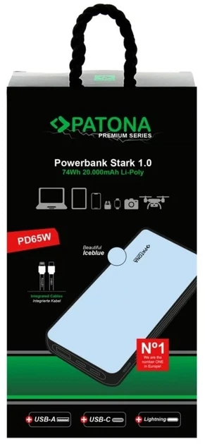 Powerbank PATONA Premium Stark 1.0 20000 mAh 65W Blue (4055655232302) - obraz 6