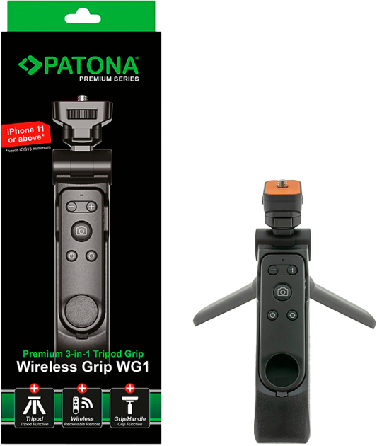 Selfie-tripod PATONA Premium Vlog Selfie Tripod Wireless Grip WG10 Black (4055655253383) - Zdjęcie 3 Selfie-tripod PATONA Premium Vlog Selfie Tripod Wireless Grip WG10 Black (4055655253383) - obraz 3