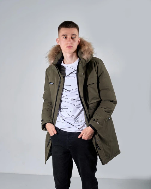 Чоловіча зимова куртка хакі кольору, розмір 2XL, арт.9055 - зображення 3