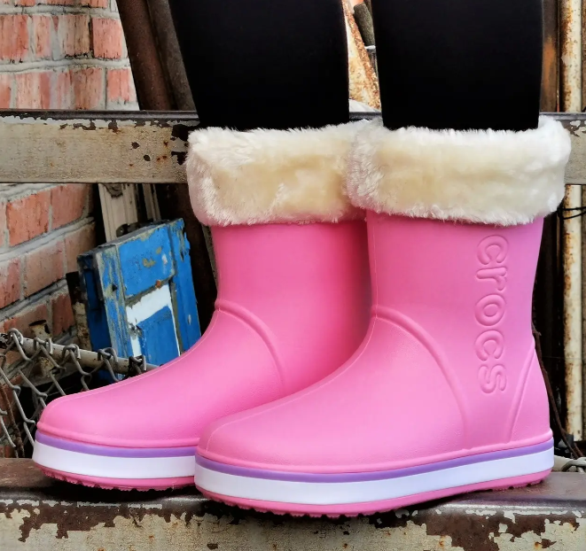 Женские теплые зимние резиновые полусапожки CROCS 38р (24 см) Розовые - изображение 2