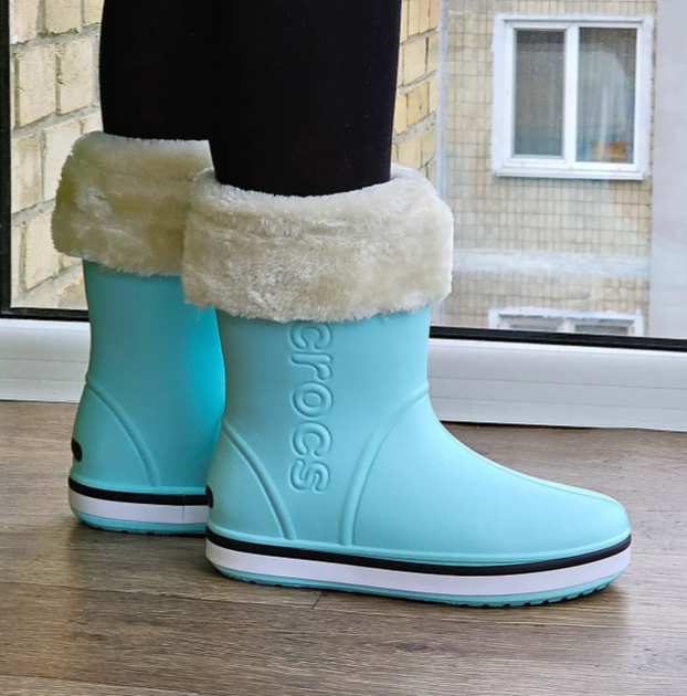 Женские теплые зимние резиновые полусапожки CROCS 36р (23 см) Голубые - изображение 7