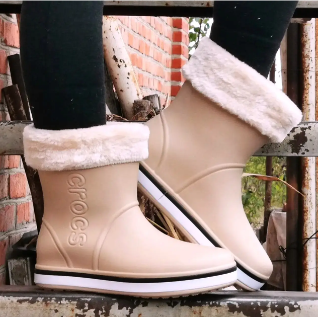 Женские теплые зимние резиновые полусапожки CROCS 41 р (26 см) бежевые - изображение 3