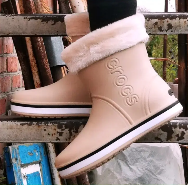 Женские теплые зимние резиновые полусапожки CROCS 41 р (26 см) бежевые - изображение 4