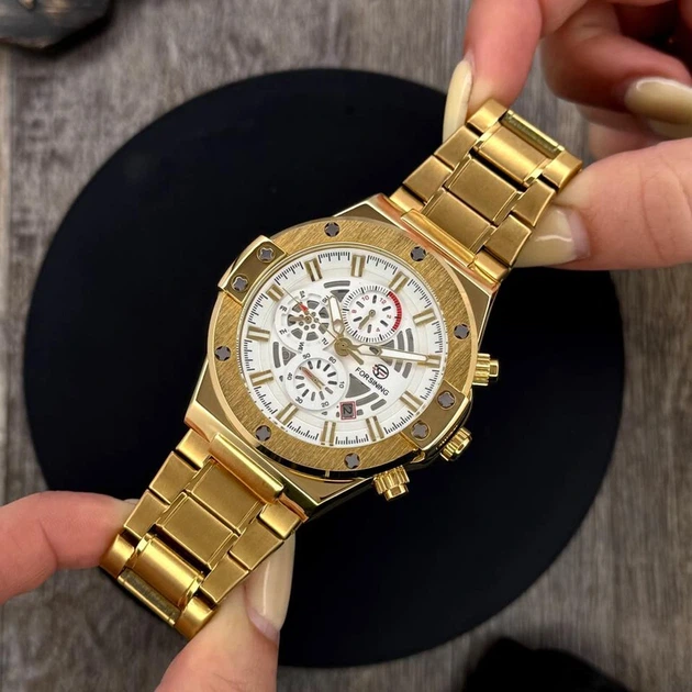 Наручний годинник Forsining 6914 Gold-White Steel - изображение 3