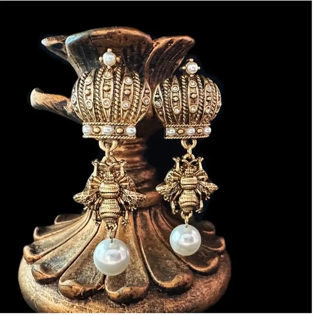 Серьги винтажного стиля Короны с насекомыми, 3181 - изображение 6