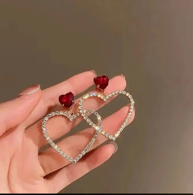 Серьги в стразах и кристаллах сердце, 5690 - изображение 5
