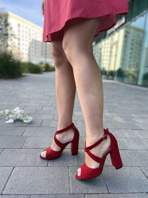 Босоніжки жіночі 1815/9510-9544, червоні, літо, замша натуральна (3695), 38 - зображення 2