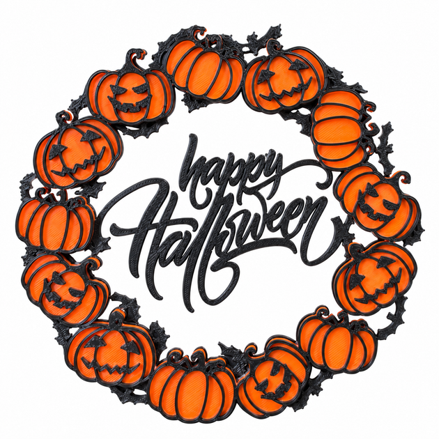 Декоративний вінок на Хелловін з гарбузами та написом Halloween - зображення 2