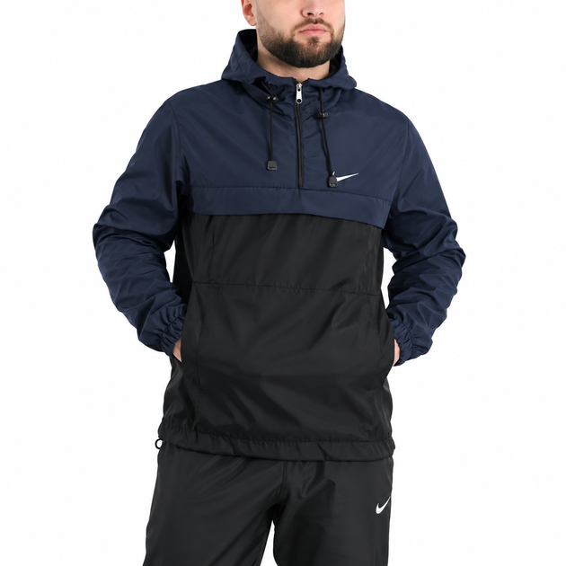 Мужской анорак Nike President сине-черный, ветровка с капюшоном на осень 3XL - Фото 1 Мужской анорак Nike President сине-черный, ветровка с капюшоном на осень 3XL - изображение 1