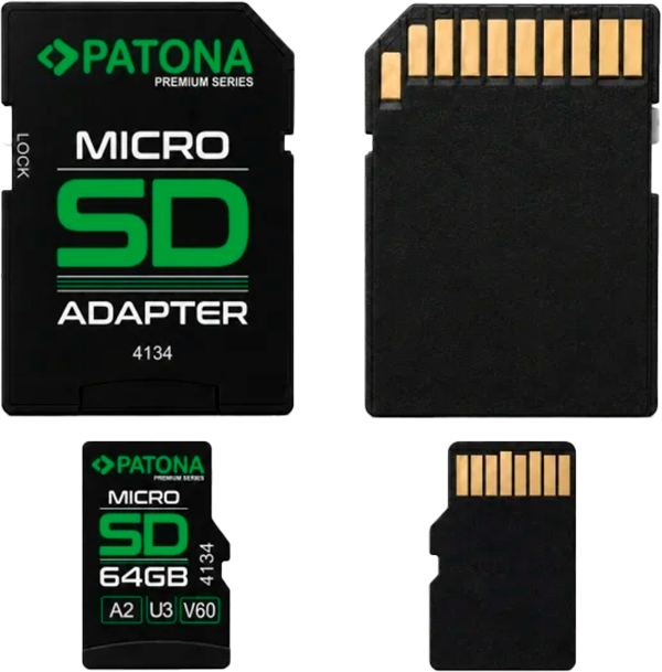 Карта памяти PATONA Premium microSDXC Class 10 U3 V60 64GB + SD-adapter (4055655265836) - Фото 2 Карта памяти PATONA Premium microSDXC Class 10 U3 V60 64GB + SD-adapter (4055655265836) - изображение 2