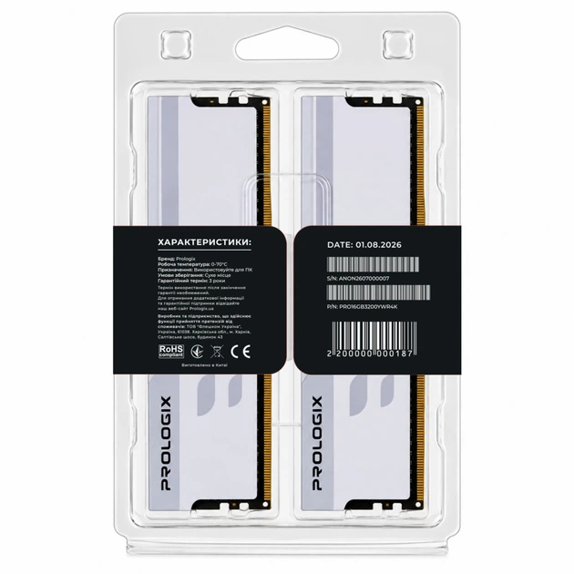 Модуль пам'яті для комп'ютера DDR4 16GB (2x8GB) 3200 MHz Onyx White RGB Prologix (PRO16GB3200YWR4K) - изображение 5