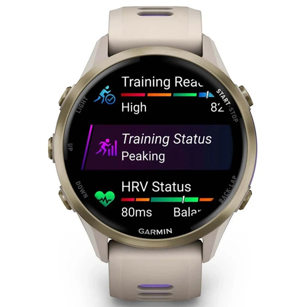 Смарт-годинник Garmin Forerunner 970 з біло-золотим безелем з титану та світло сірим ремінцем (010-02969-12) Б\К - зображення 5