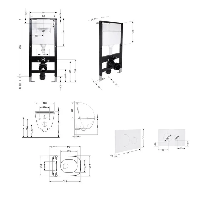 Подвесной унитаз Qtap Crow Rimless 520x360x290 см керамика белый комплект инсталляции - изображение 2