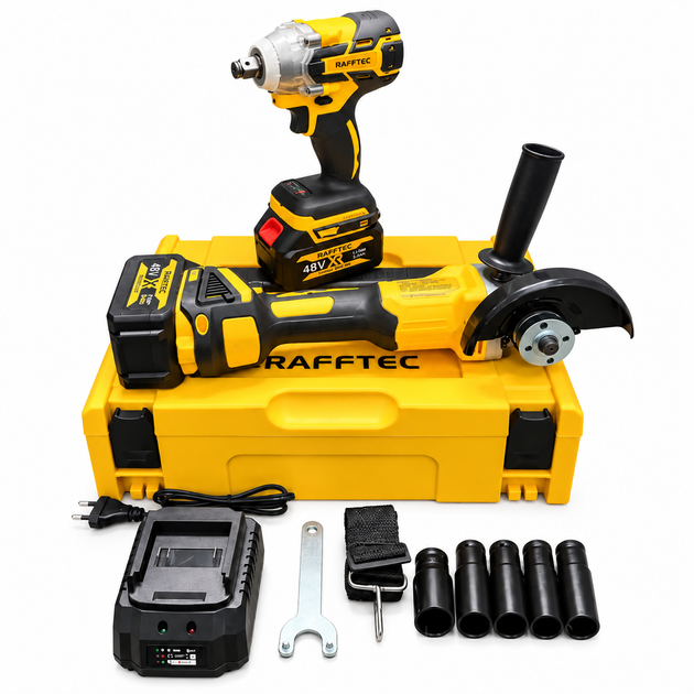 Аккумуляторный набор инструментов 2в1 Krafftec 48V/6Ah Гайковерт для авто Болгарка 10000 об/мин Мощная угловая шлифмашина - изображение 6